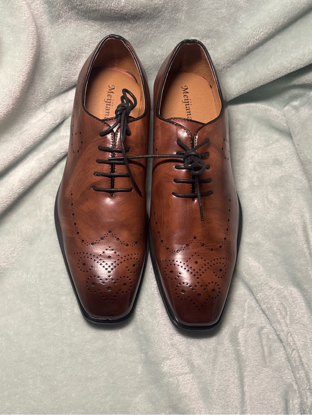 Meijiana Men's Brown Wingtip Brogue Oxfords Dress Shoes - Size 12